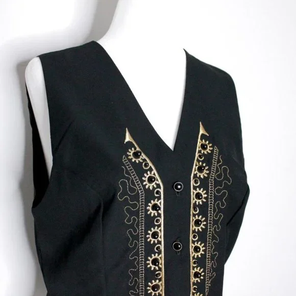 Your Sixth Sense by C&A Gold Black Embroidered Vest Unisex Size 38 - Picture 12 of 13